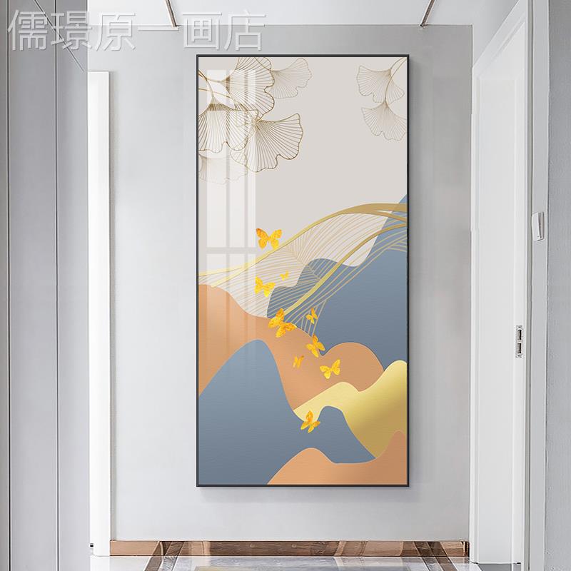网红奢抽象玄关装饰走廊壁画北欧约简客厅入户画过道墙轻瓷玄晶幻