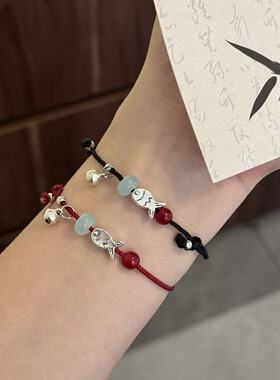 好运国潮风锦鲤小鱼手链极细红绳