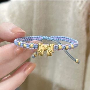 小眾設計公主藍色蝴蝶結手繩手鏈編織手工女友百搭閨蜜簡約少女