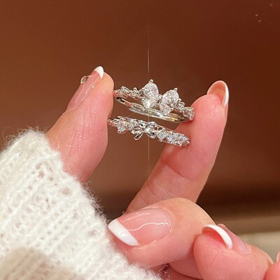 甜心公主蝴蝶结戒指女甜美森系闺蜜情侣对戒闪钻蝴蝶食指戒可调节