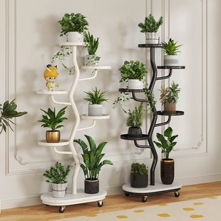 客厅铁艺置物架花架兰花多肉花盆可移动摆放阳台景落地式架子多层