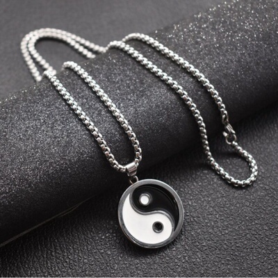 极速新款日韩fins风太极八卦项链吊坠 阴阳黑白情侣男女挂炼潮吊
