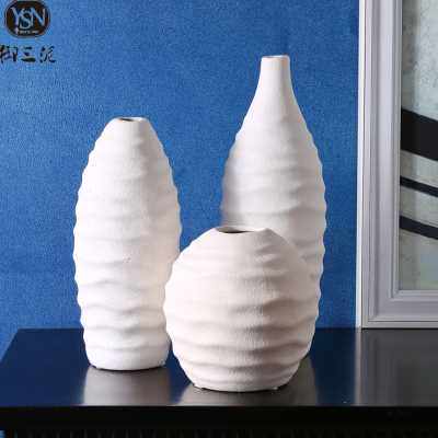 新品粗陶白色陶瓷干燥花花瓶简约现代白I色插花家居客厅陶瓷摆饰