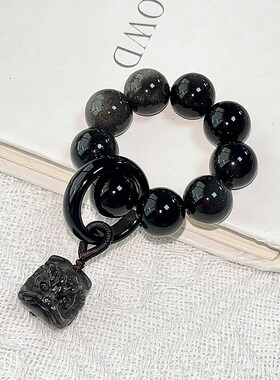 新品黑曜石手捻女绕指柔醒狮吊坠文玩佛珠指尖小串荔枝Z冻跑环配