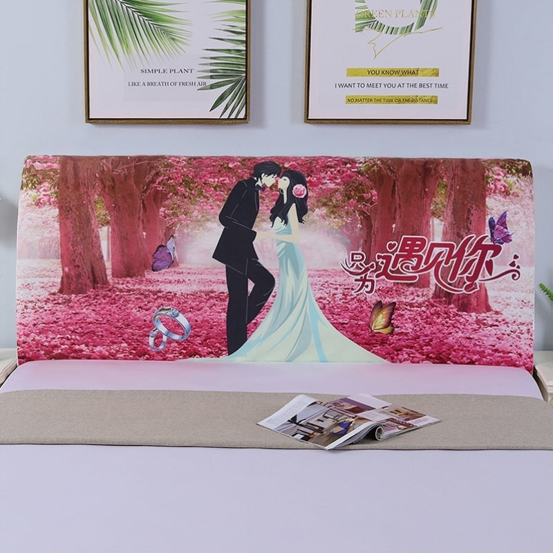 极速新款网红结婚床头罩弹力红y色婚庆公主软包皮床头套全包防尘