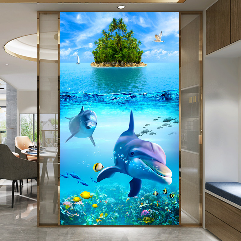 新品玄关装d饰画竖版客厅卧室入户墙贴壁画自然风景山水画自粘壁