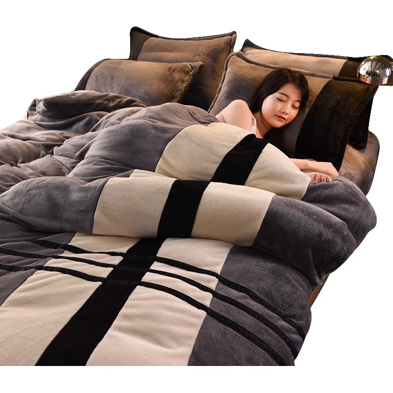 极速牛奶绒牀品四件套冬季加w绒双面毛绒牀品加厚法兰绒面牀单被