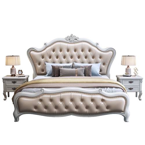 极速欧式实木皮床1.8米双人床主卧高箱储物大N床现代简约1.5公主