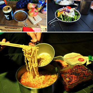 极速户外304不锈钢碗野营固定把手碗野餐饭碗登山水W杯旅行烧烤便