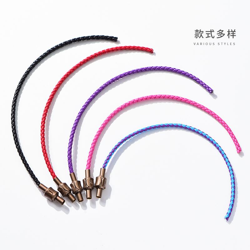 新品编织皮绳手链男女周生情侣手环穿3D硬金转运珠本命Z年红黑绳
