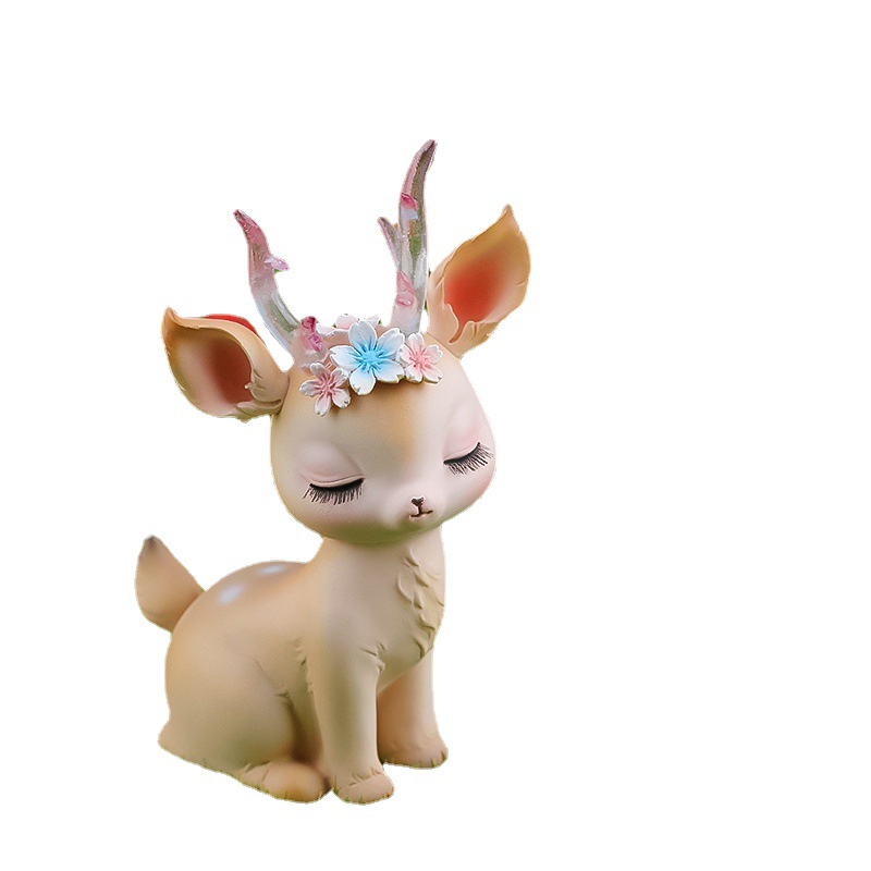 极速花韵小鹿装饰小n摆件桌面可爱闭眼睫毛小鹿树脂工艺品家居客
