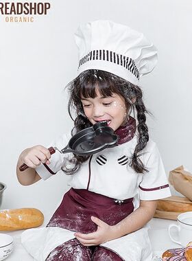 新品儿童厨师服装幼儿园小厨师烘焙D围裙套装男女童西餐厨师服工