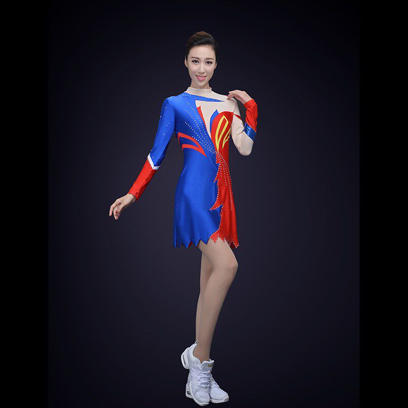 新品新款成人艺术体操服r装定制蓝色健美操服装舞台装长袖竞技健