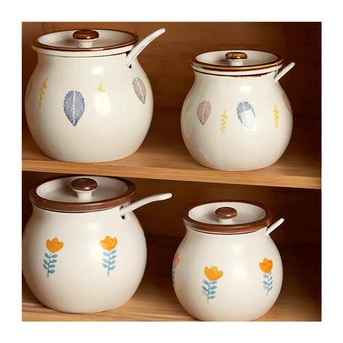 新品家用耐高温带盖子p勺陶瓷装猪油罐辣椒油罐油泼辣子罐荤油罐