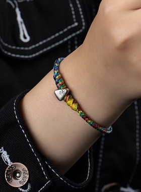 极速端午节五彩绳手链纯手u工编织纯银小粽子五色线手绳饰品创意