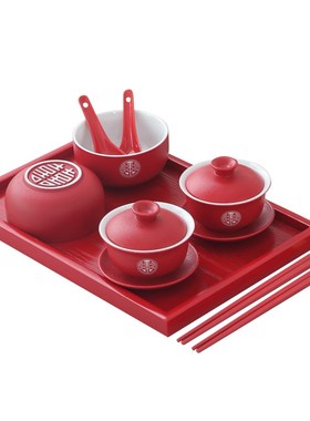 极速结婚敬茶f杯套装一对红色喜碗对碗新人改口敬茶杯陪嫁茶碗婚