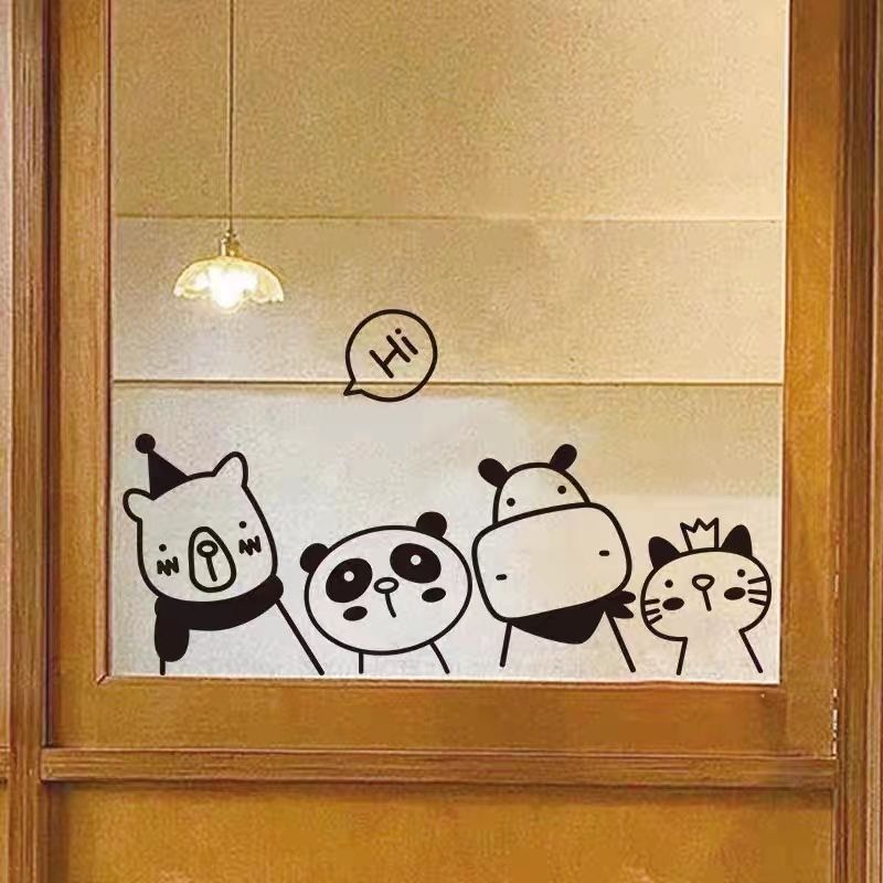 推拉门玻璃防撞墙贴ins风可爱小动物图案厨卫门窗装饰贴画