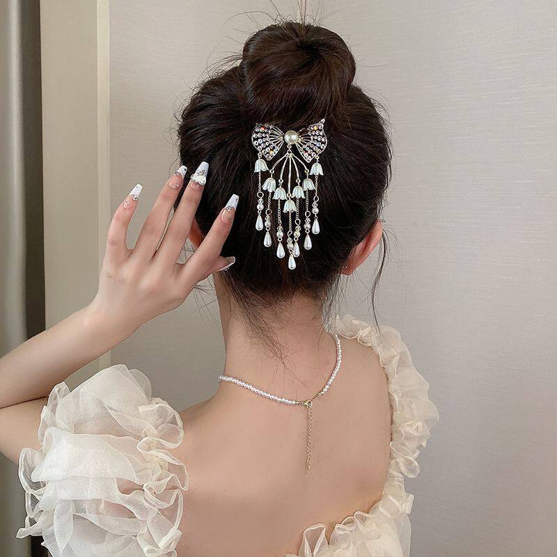 2023 古风铃兰花丸子头抓夹女新款后脑勺盘发神器爆款发饰