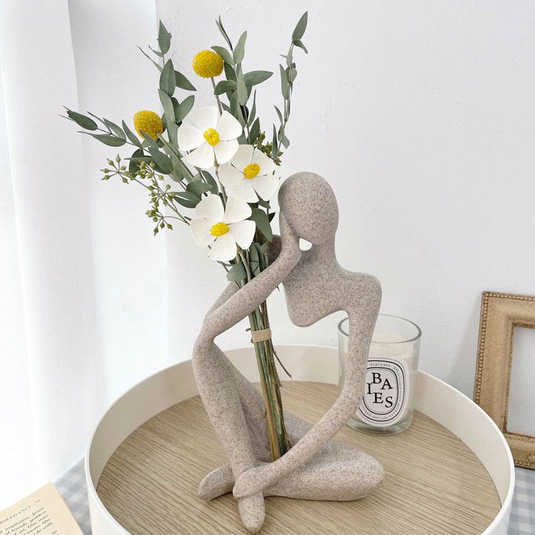 ins极简治愈干花真花摆件美甲店入户柜桌面人物艺术家居装饰品