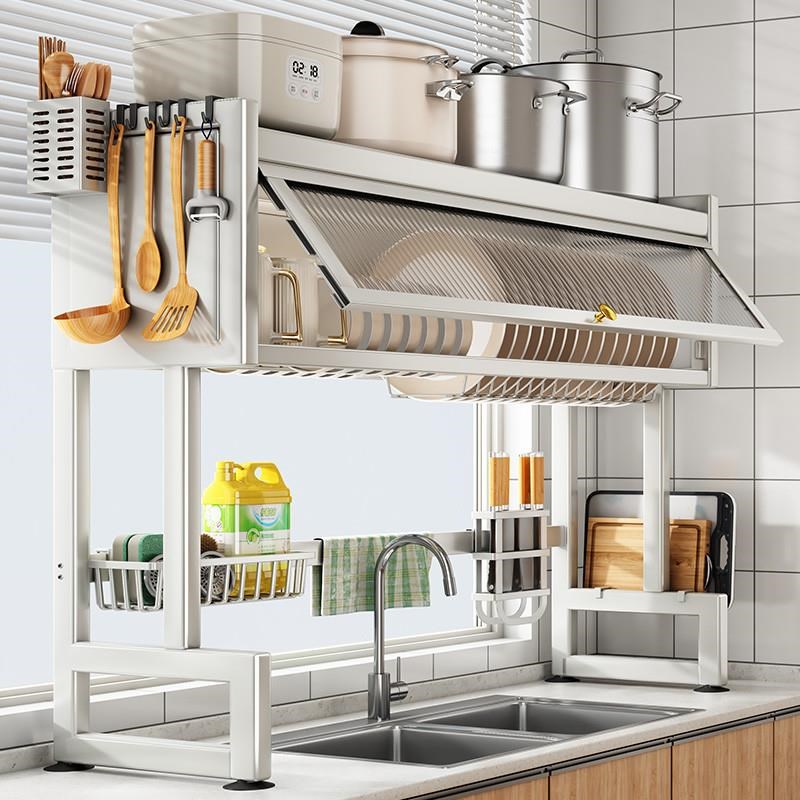 厨房水槽置物架洗l碗槽防尘碗柜水池碗碟收纳台面多功能沥水架