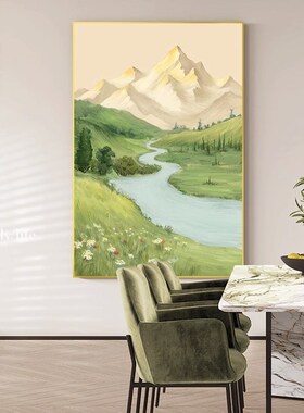 沙发背景墙装饰画客厅山水玄关挂E画绿色手绘肌理油画风景壁画