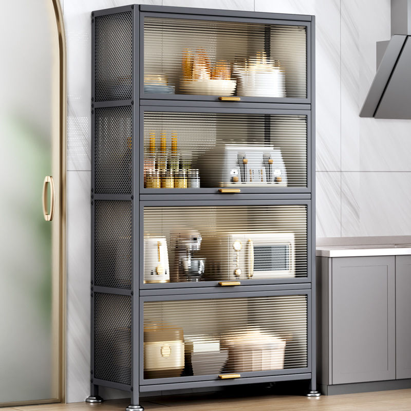 厨房储物柜落地多层带门透明带柜门大收纳柜子橱柜专用电器置物架