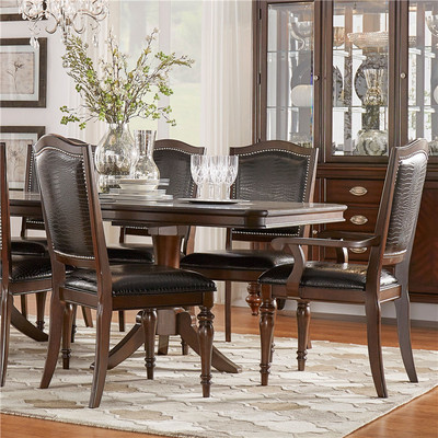 美式全实木餐椅酒店商用棋牌室皮椅子家用胡桃色餐桌椅家具咖啡厅