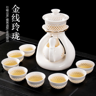 家用功夫茶壶茶杯整套陶瓷用品 懒人泡茶器全半自动玲珑茶具套装