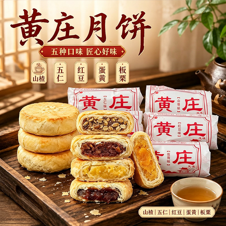 【420克】正宗黄庄月饼纯手工五仁蛋黄山楂板栗酥皮糕点传统手工