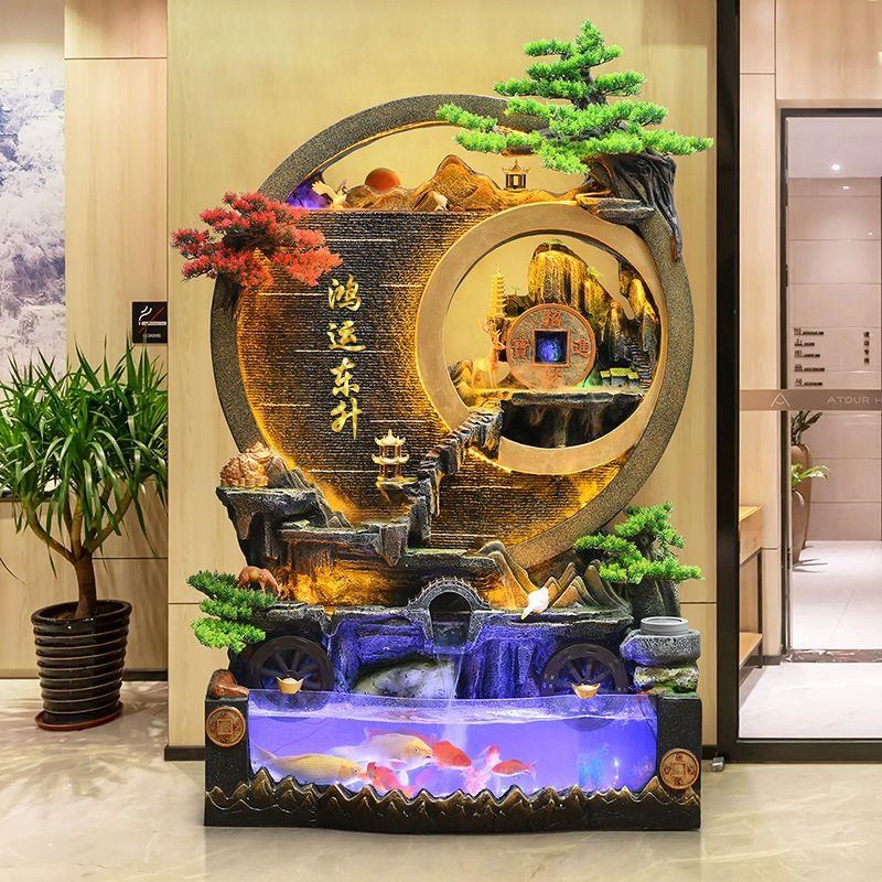 鱼缸公室家用流水摆件办开业客厅招财水景室内庭院装饰Z品山水摆