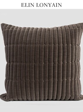 珑衍家居简约姜黄色竖条纹绗y缝B靠垫抱枕样板房家用客厅沙发方枕