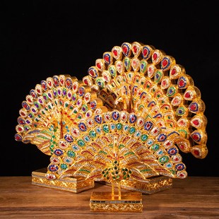 泰国木雕孔雀开屏摆件装饰品复z古木质东南亚风情酒店餐厅桌面摆