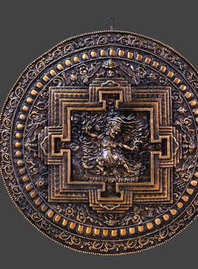 藏式尼泊尔工艺愤怒莲r师坛城挂件挂牌精品仿古做旧紫铜装饰摆件