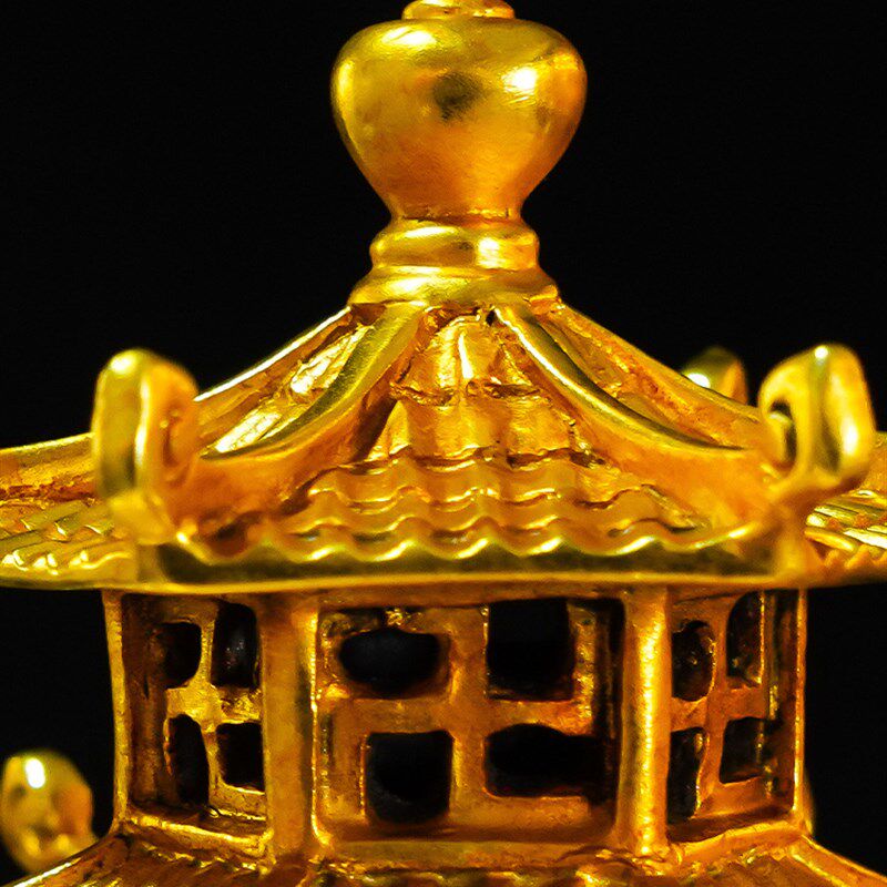 藏式尼泊尔工艺纯铜雕花盘龙亭式熏炉H精品鎏金烟供熏香炉装饰摆