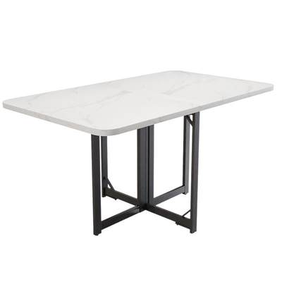 摺叠餐桌简易家用小户型长方形摺叠桌H椅出租房用奶油风超薄饭桌