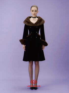Labor of Love 冷面娇娃 原创设计立体剪裁进口羊毛收腰A字黑大衣