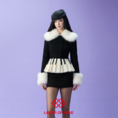 Labor 原创设计千金感黑白粗花呢钢琴键毛领外套 千颂伊 Love