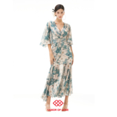 原创设计法式 Love Labor 绒耳朵儿推荐 蓝莲花 半袖 长连衣裙