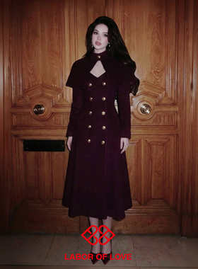 Labor of Love 赤霞珠 原创设计棕酒红立体剪裁羊毛披肩挖空大衣