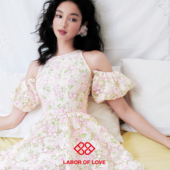 Love 夏娃 Labor 原创设计水溶蕾丝印花可拆卸泡泡袖 A字连衣裙