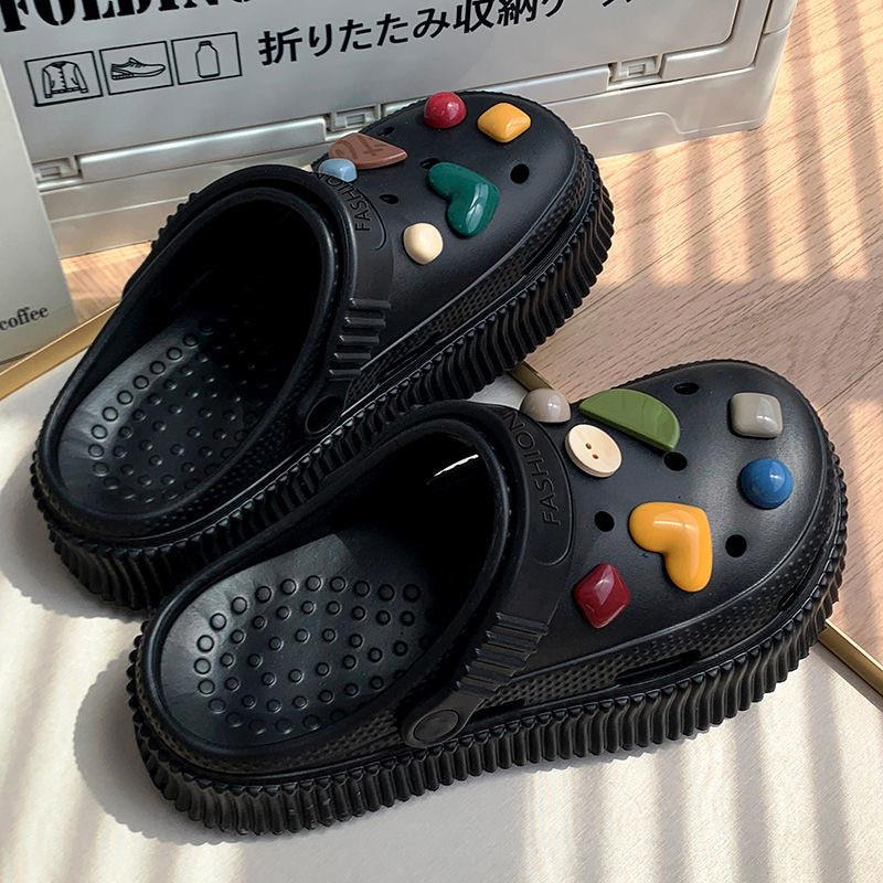 厚底增高洞洞鞋女款夏外穿防滑高级感包头沙滩半拖鞋两用凉鞋秋千