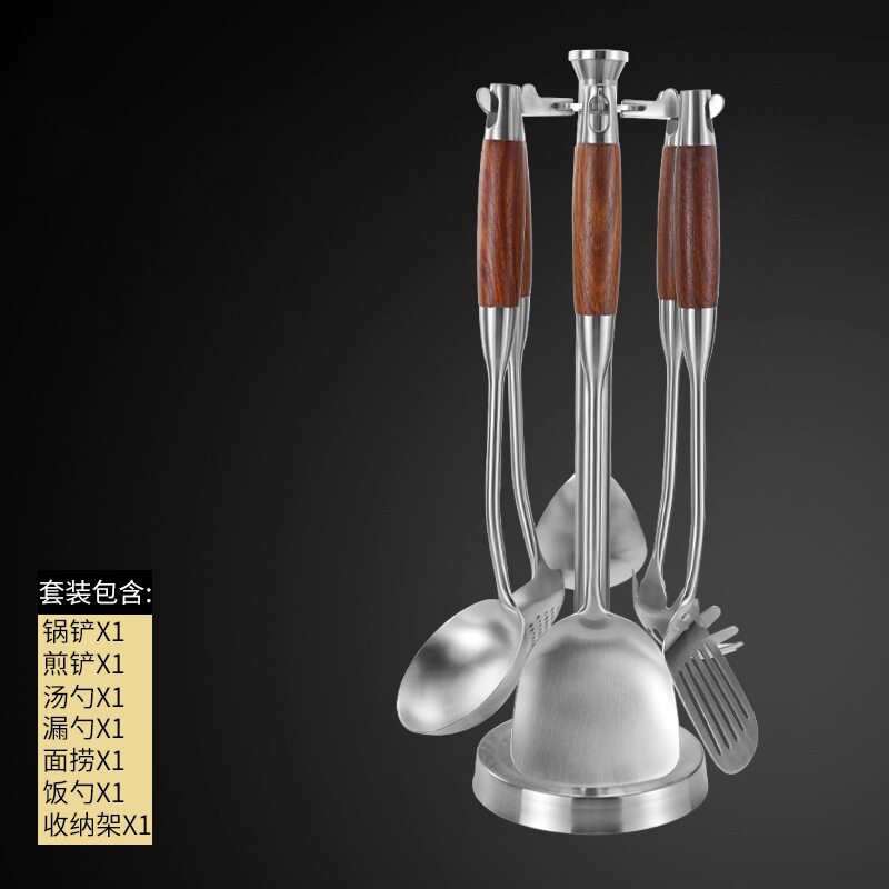 花梨木柄不锈钢大汤勺家用炒锅