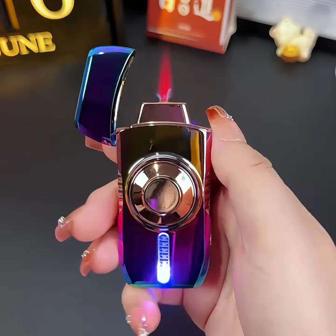 高档声控感应陀螺防风打火机充气创意发光旋转解压定制送男友礼物