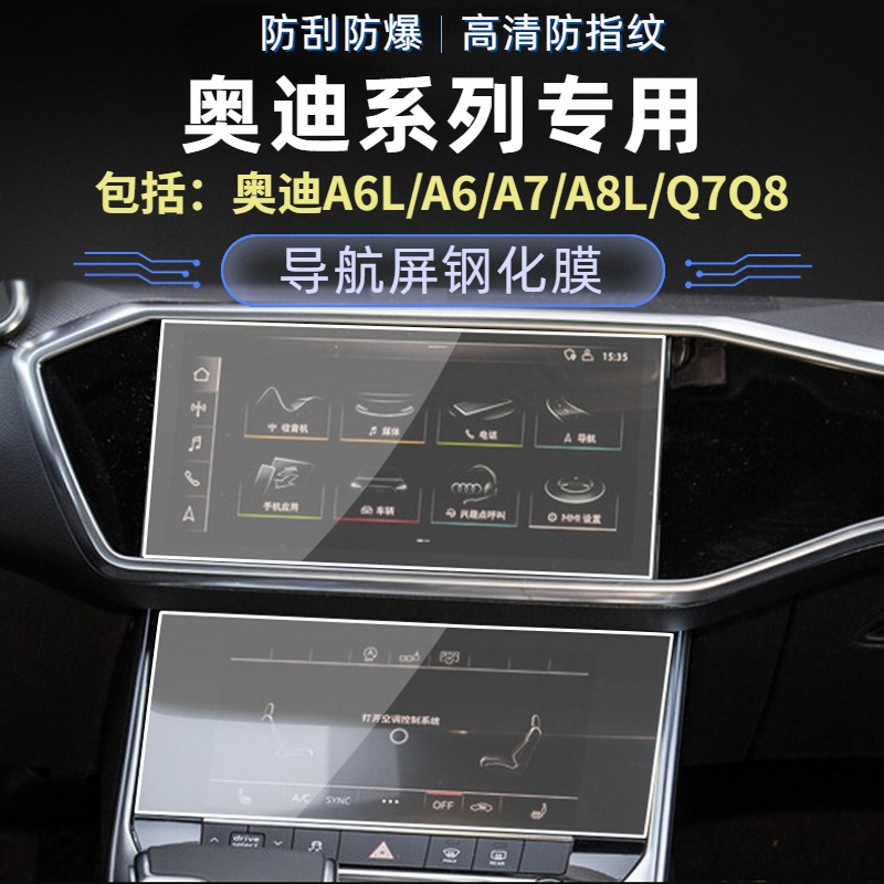 24款奥迪A6/A6L/A7/A8L/Q7仪表导航钢化膜中控内饰防爆蓝光保护膜