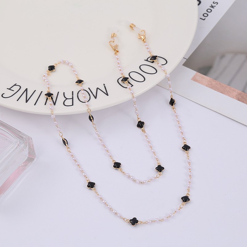 wonsheen眼镜链气质珍珠水晶素颜眼镜挂链挂脖眼镜链钛钢眼镜绳