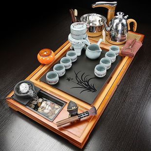 家用功夫流水实木仿乌金石茶盘紫砂泡茶壶茶台特价 全自动茶具套装