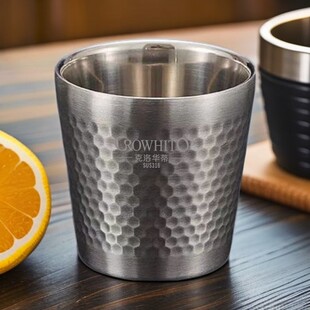 克洛华蒂316不锈钢轻奢锤纹杯牛奶杯水杯防烫隔热啤酒杯 CROWHITO