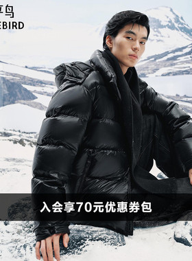 【商场同款】太平鸟男装 鹅绒面包服男黑色连帽羽绒服B1ACF4402