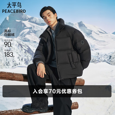 太平鸟男装 鹅绒面包服男冬季黑色潮流立领户外防寒服羽绒服男