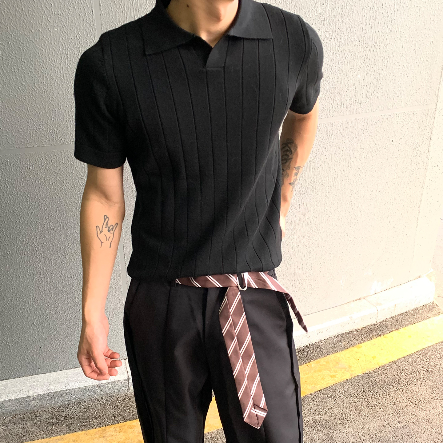 0204MAISTEP羊毛混纺坑条polo衫